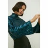 Oasis Sequin Funnel Neck Flared Sleeve Top For Female -Oasis Sales Store unnamed file 3604