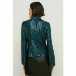 Oasis Sequin Funnel Neck Flared Sleeve Top For Female -Oasis Sales Store unnamed file 3606