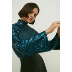 Oasis Sequin Funnel Neck Flared Sleeve Top For Female -Oasis Sales Store unnamed file 3609