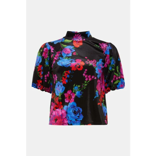 Oasis Floral Velvet Puff Sleeve Top For Female 6 Oasis Floral Velvet Puff Sleeve Top For Female - Image 4
