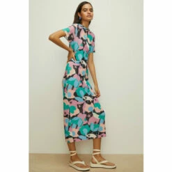 Oasis Abstract Printed Mesh Midi T-shirt Dress For Female