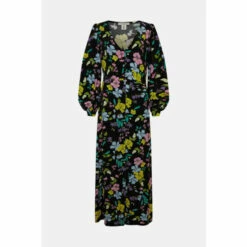 Oasis Neon Floral Printed V Neck Ruched Midi Dress For Female -Oasis Sales Store unnamed file 3683
