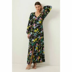 Oasis Neon Floral Printed V Neck Ruched Midi Dress For Female -Oasis Sales Store unnamed file 3684
