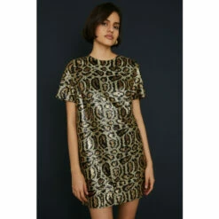 Oasis Animal Sequin Short Sleeve T-shirt Mini Dress For Female