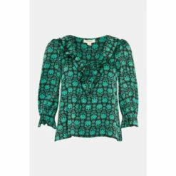 Oasis Geo Floral Ruffle Tie Front Blouse For Female -Oasis Sales Store unnamed file 3756