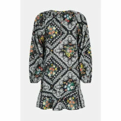 Oasis Tie Floral Print Puff Sleeve Smock Dress For Female -Oasis Sales Store unnamed file 3761