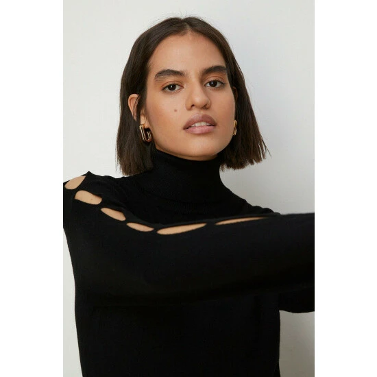 Oasis Funnel Neck Cut Out Sleeve Mini Skater Dress For Female 4 Oasis Funnel Neck Cut Out Sleeve Mini Skater Dress For Female - Image 2