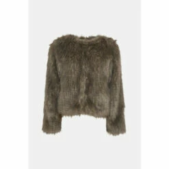 Oasis Petite Stripe Faux Fur Collarless Coat For Female -Oasis Sales Store unnamed file 379