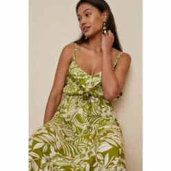 Oasis Petite Tropical Pom Pom Strappy Midi Dress For Female