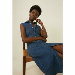 Oasis Sleeveless 4 Pocket Denim Midi Dress For Female