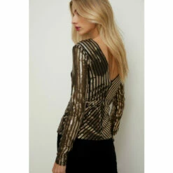 Oasis Stripe Sequin V Neck Top For Female -Oasis Sales Store unnamed file 3862