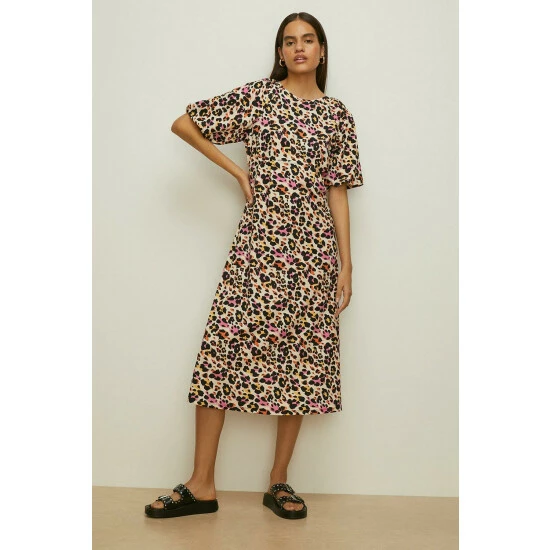 Oasis Animal Crinkle Puff Sleeve Midi Dress For Female 4 Oasis Animal Crinkle Puff Sleeve Midi Dress For Female - Image 2