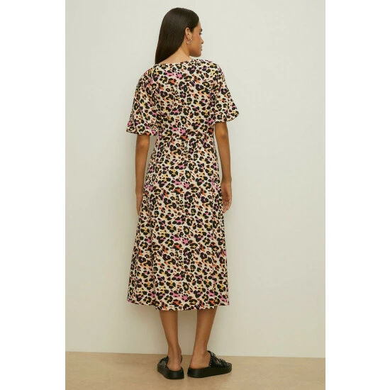 Oasis Animal Crinkle Puff Sleeve Midi Dress For Female 5 Oasis Animal Crinkle Puff Sleeve Midi Dress For Female - Image 3