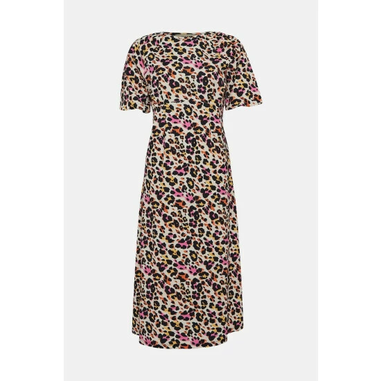 Oasis Animal Crinkle Puff Sleeve Midi Dress For Female 6 Oasis Animal Crinkle Puff Sleeve Midi Dress For Female - Image 4