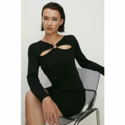 Oasis Ring Detail Cut Out Knit Mini Dress For Female