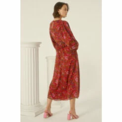 Oasis Botanical Red Floral Dobby Chiffon Midi Dress For Female -Oasis Sales Store unnamed file 3943