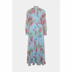 Oasis Botanical Red Floral Dobby Chiffon Midi Dress For Female -Oasis Sales Store unnamed file 3944