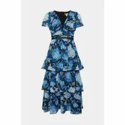 Oasis Cluster Floral Lace Tiered Dobby Midi Dress For Female -Oasis Sales Store unnamed file 3993