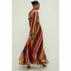 Oasis Petite Pleat Stripe Metallic V Midi Dress For Female -Oasis Sales Store unnamed file 4016