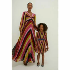 Oasis Petite Pleat Stripe Metallic V Midi Dress For Female -Oasis Sales Store unnamed file 4018