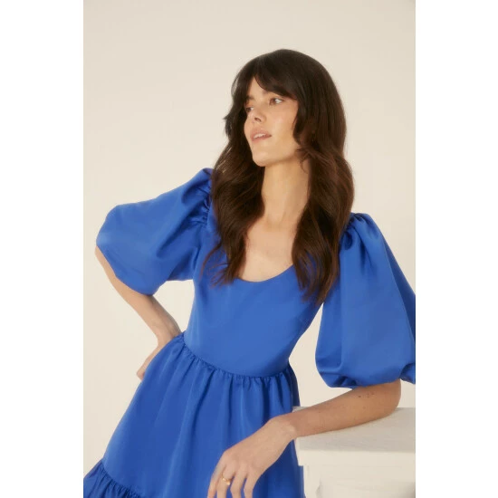 Oasis Satin Puff Sleeve Skater Dress For Female 3 Oasis Satin Puff Sleeve Skater Dress For Female