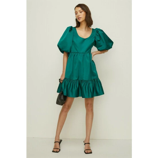 Oasis Satin Puff Sleeve Skater Dress For Female 8 Oasis Satin Puff Sleeve Skater Dress For Female - Image 6