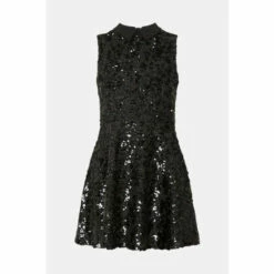 Oasis Collared Sequin Tweed Skater Dress For Female -Oasis Sales Store unnamed file 4059