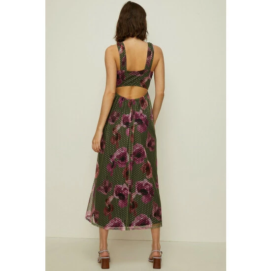 Oasis Petite Dobby Mesh Floral Knot Midi Dress For Female 5 Oasis Petite Dobby Mesh Floral Knot Midi Dress For Female - Image 3