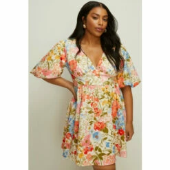 Oasis Plus Size Floral Scuba Puff Sleeve Skater Dress For Female