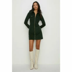 Oasis Cord Long Sleeved Zip Through Mini Dress For Female -Oasis Sales Store unnamed file 4108