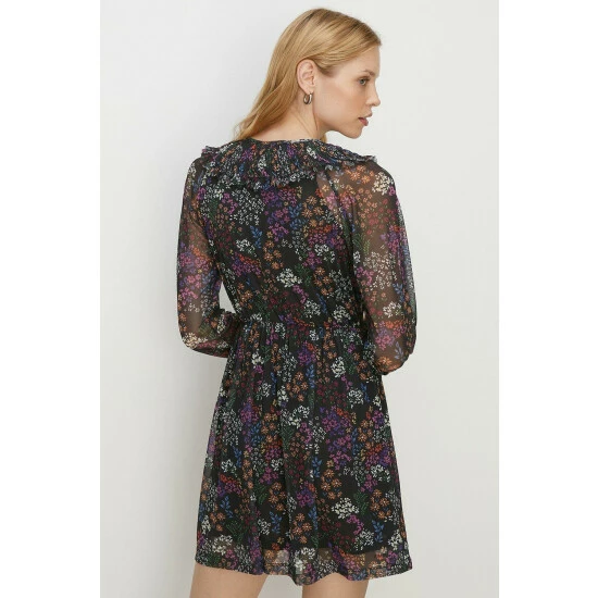 Oasis Floral Shirred Neck Mesh Skater Mini Dress For Female 5 Oasis Floral Shirred Neck Mesh Skater Mini Dress For Female - Image 3
