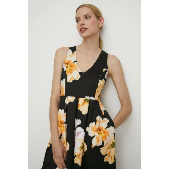 Oasis Large Floral Cross Back Scuba Midi Dress For Female 4 Oasis Large Floral Cross Back Scuba Midi Dress For Female - Image 2