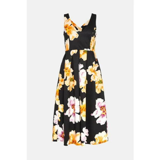 Oasis Large Floral Cross Back Scuba Midi Dress For Female 6 Oasis Large Floral Cross Back Scuba Midi Dress For Female - Image 4