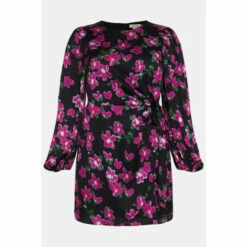 Oasis Plus Size Dobby Satin Floral Tie Side Dress For Female -Oasis Sales Store unnamed file 4123