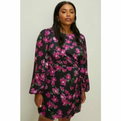 Oasis Plus Size Dobby Satin Floral Tie Side Dress For Female -Oasis Sales Store unnamed file 4124