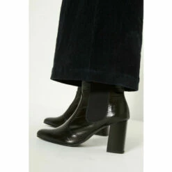 Oasis Leather Block Heel Croc Ankle Boot For Female