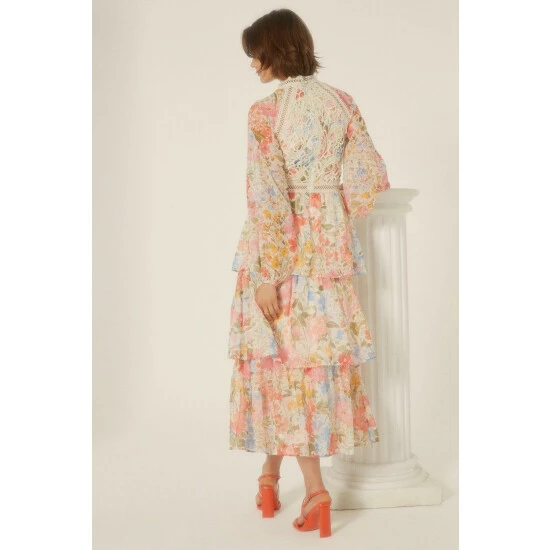 Oasis Petite Lace Floral Tiered Midi Dress For Female 5 Oasis Petite Lace Floral Tiered Midi Dress For Female - Image 3