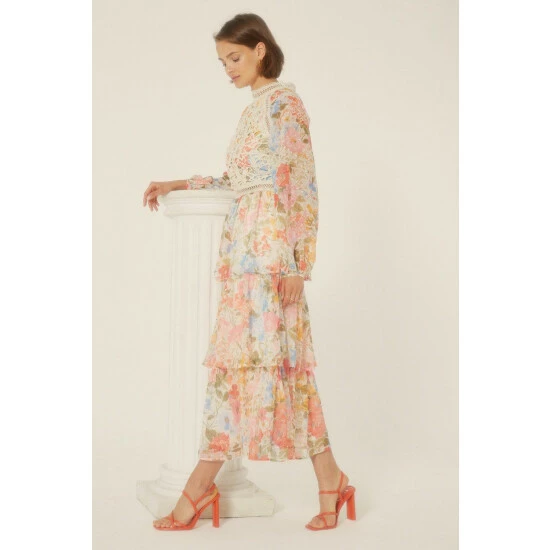 Oasis Petite Lace Floral Tiered Midi Dress For Female 7 Oasis Petite Lace Floral Tiered Midi Dress For Female - Image 5