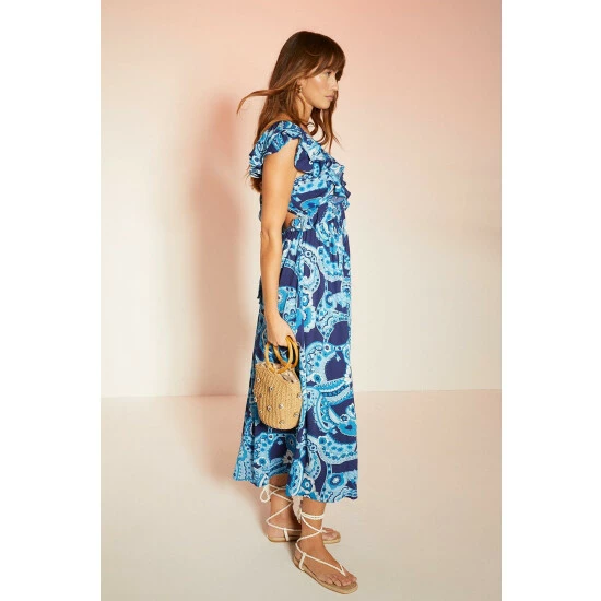 Oasis Embellished Paisley Floral Ruffle Midi Dress For Female 4 Oasis Embellished Paisley Floral Ruffle Midi Dress For Female - Image 2