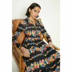 Oasis Floral Zip Front Pleated Slinky Jersey Dress For Female