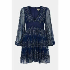 Oasis Floral Embroidered Tulle V Neck Skater Dress For Female -Oasis Sales Store unnamed file 4225