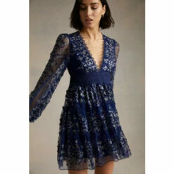 Oasis Floral Embroidered Tulle V Neck Skater Dress For Female -Oasis Sales Store unnamed file 4226