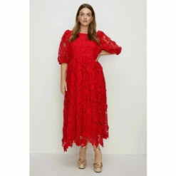 Oasis Plus Size Lace Puff Sleeve Midi Dress For Female
