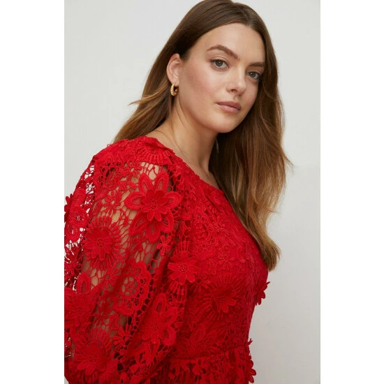 Oasis Plus Size Lace Puff Sleeve Midi Dress For Female 4 Oasis Plus Size Lace Puff Sleeve Midi Dress For Female - Image 2