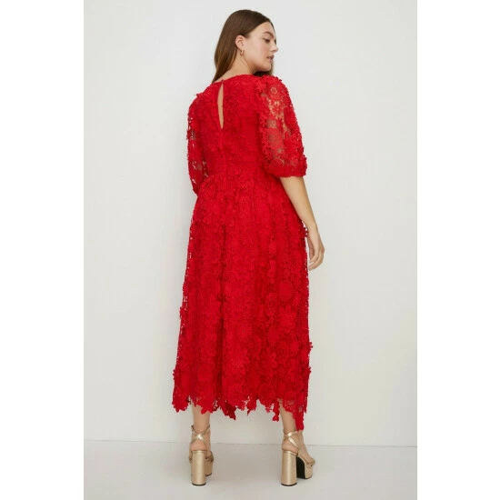 Oasis Plus Size Lace Puff Sleeve Midi Dress For Female 5 Oasis Plus Size Lace Puff Sleeve Midi Dress For Female - Image 3