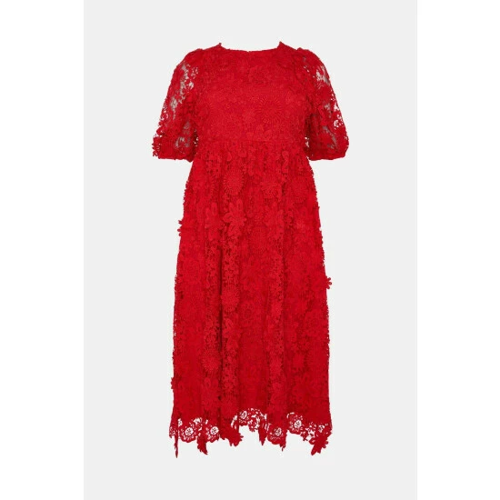Oasis Plus Size Lace Puff Sleeve Midi Dress For Female 6 Oasis Plus Size Lace Puff Sleeve Midi Dress For Female - Image 4