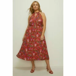 Oasis Plus Size Botanical Floral Halter Pleated Dress For Female