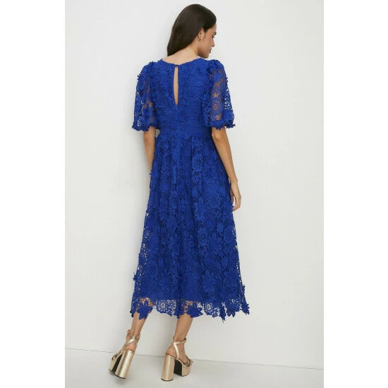 Oasis Petite Lace Puff Sleeve Midi Dress For Female 5 Oasis Petite Lace Puff Sleeve Midi Dress For Female - Image 3
