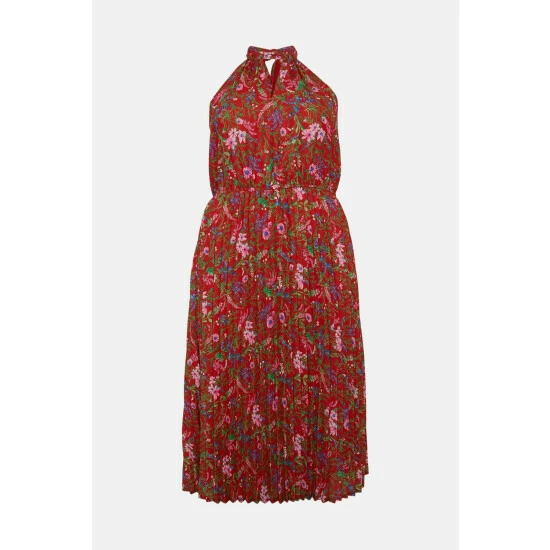 Oasis Plus Size Botanical Floral Halter Pleated Dress For Female 6 Oasis Plus Size Botanical Floral Halter Pleated Dress For Female - Image 4