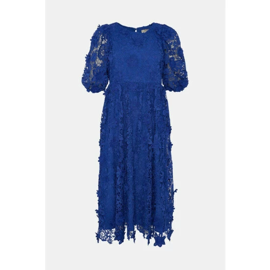 Oasis Petite Lace Puff Sleeve Midi Dress For Female 6 Oasis Petite Lace Puff Sleeve Midi Dress For Female - Image 4